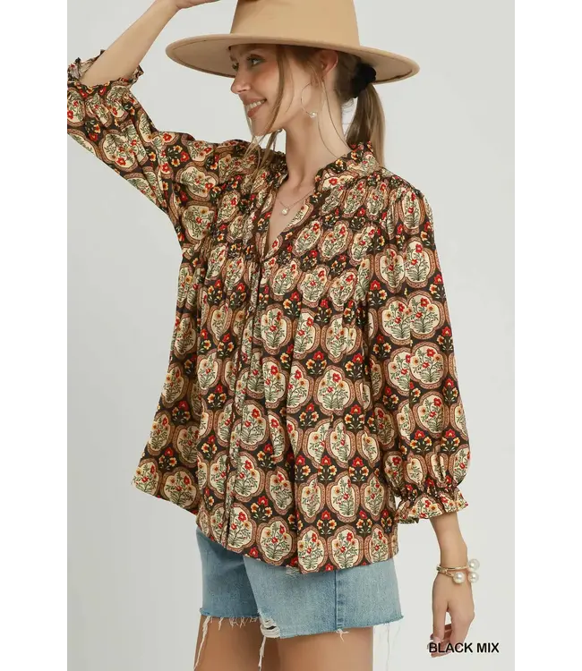 Wren Black Boho Floral Top
