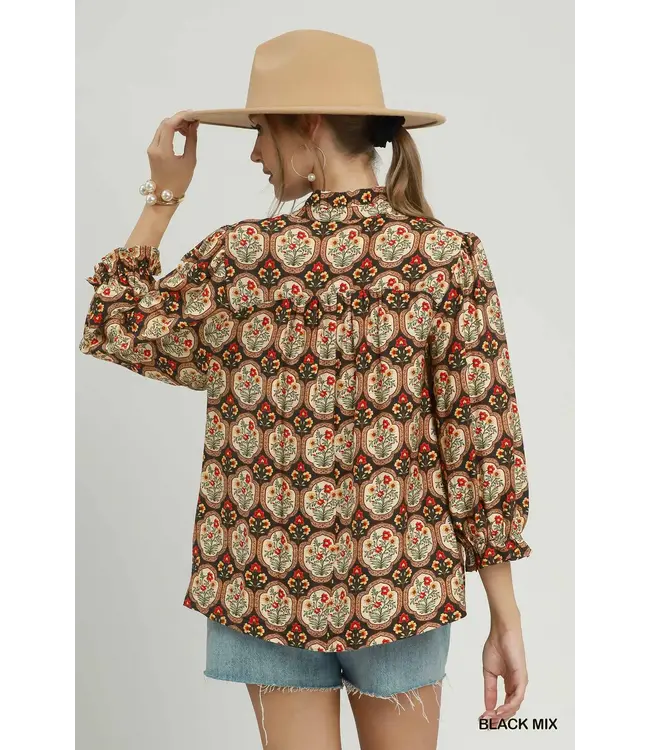 Wren Black Boho Floral Top