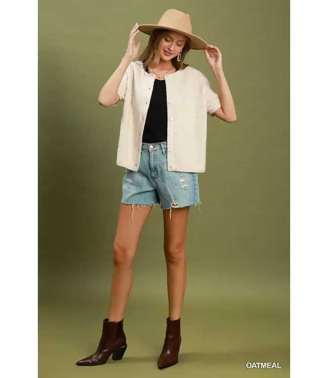 Barb Oatmeal Knit Cardigan Top