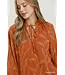 Nancy Terracotta Textured Leaf Jacquard Peasant Top
