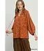 Nancy Terracotta Textured Leaf Jacquard Peasant Top