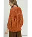 Nancy Terracotta Textured Leaf Jacquard Peasant Top