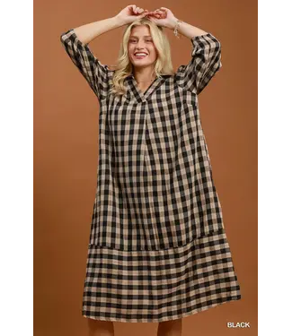 Alaina Black Checkered Midi Dress