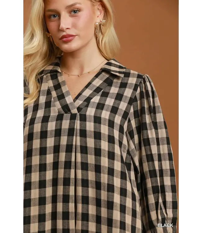 Alaina Black Checkered Midi Dress