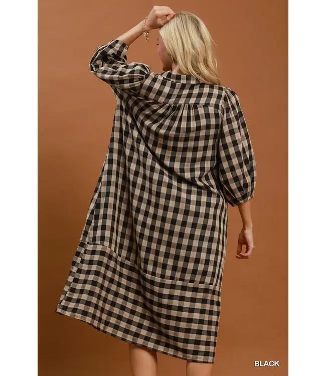 Alaina Black Checkered Midi Dress