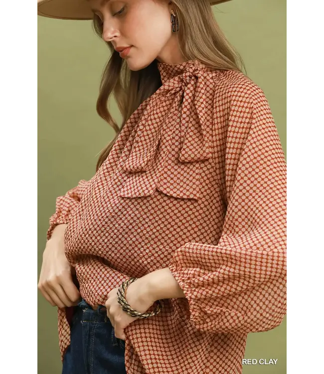 Hayden Red Clay Dot Print Top