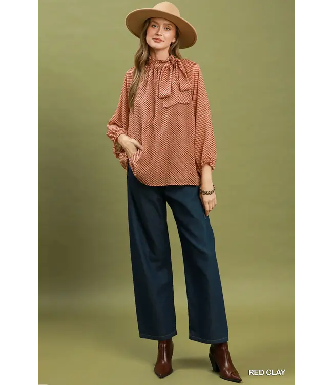 Hayden Red Clay Dot Print Top