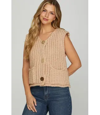 SHE + SKY Patricia Taupe Chunky Sweater Vest Top