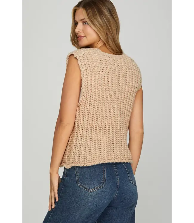 Patricia Taupe Chunky Sweater Vest Top