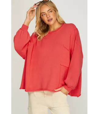 SHE + SKY Ellen Red Coral Sweater
