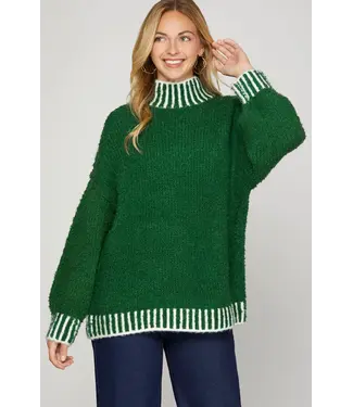 SHE + SKY Annie Green Stitched Contrast Sweater