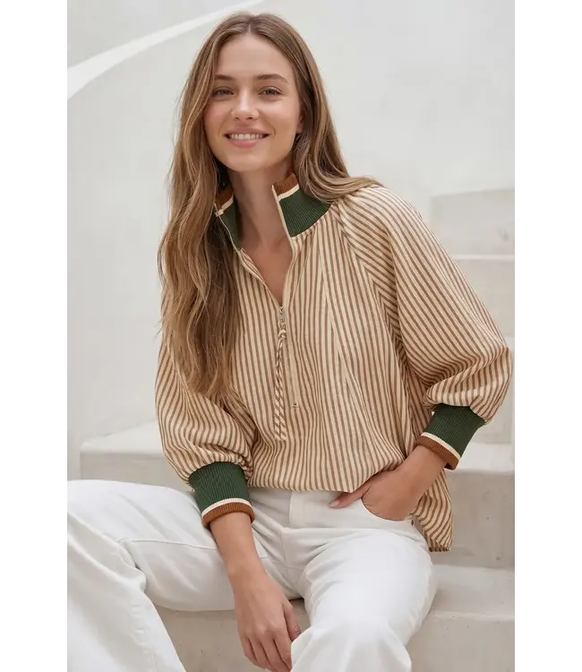 Carson Taupe Striped Top