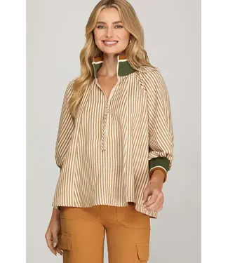 SHE + SKY Carson Taupe Striped Top