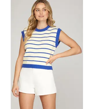 SHE + SKY Loralie Blue Striped Sweater Top