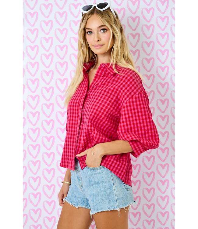 Cissy Pink Gingham Bubble Top