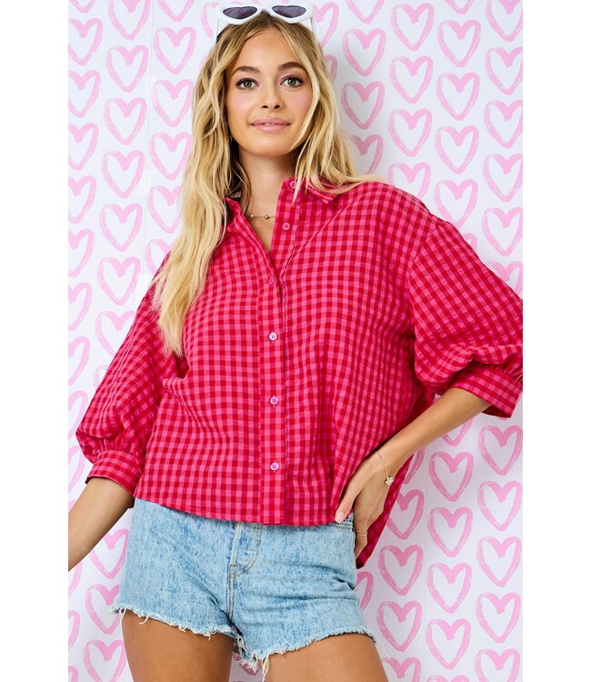 Cissy Pink Gingham Bubble Top
