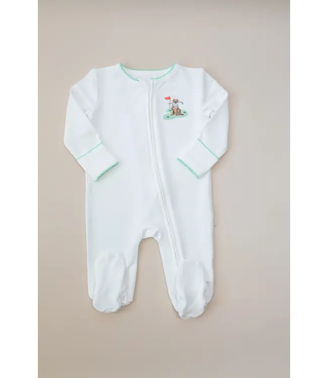 Golf Dog Pip Embroidered Zip Romper