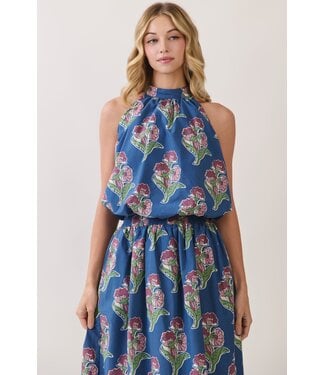TCEC Jaylene Navy Floral Halter Top
