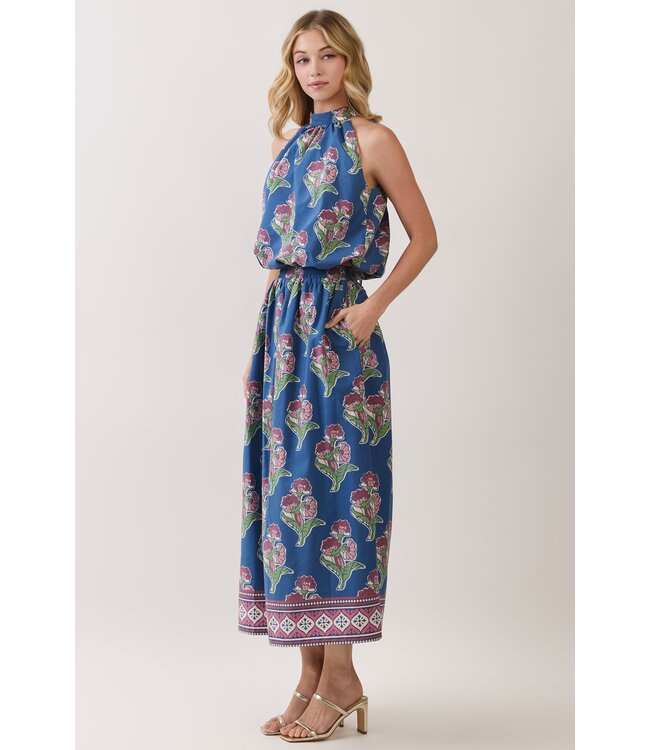 Jaylene Navy Floral Halter Top