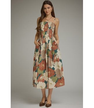 Entro Deanna Teal Floral Midi Dress