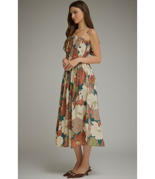 Deanna Teal Floral Midi Dress