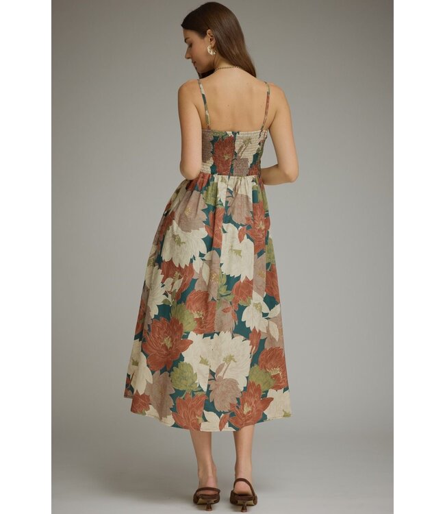 Deanna Teal Floral Midi Dress