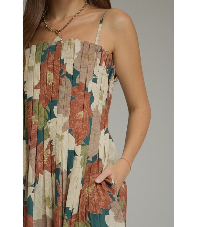 Deanna Teal Floral Midi Dress