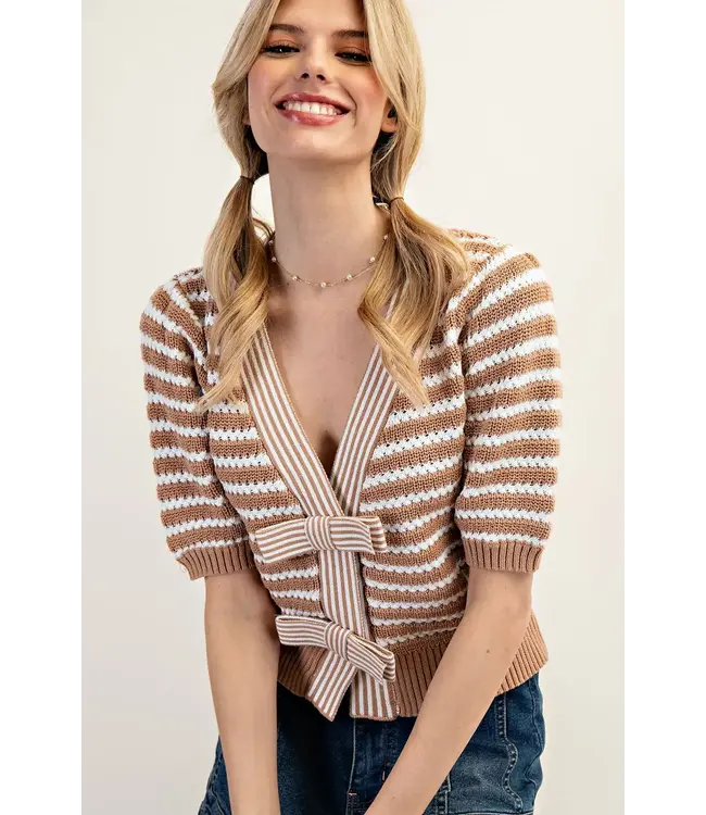 Amie Coco Striped Bow Cardigan
