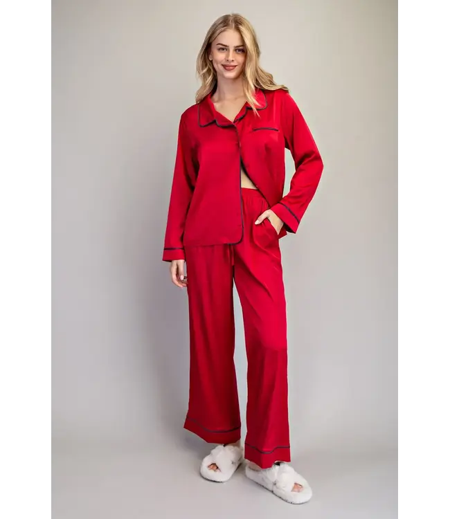 Katie Sangria Satin Lounge Pants
