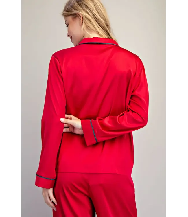 Katie Sangria Satin Lounge Top