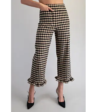 ee:some Liza Oatmeal Gingham Straight Leg Pants