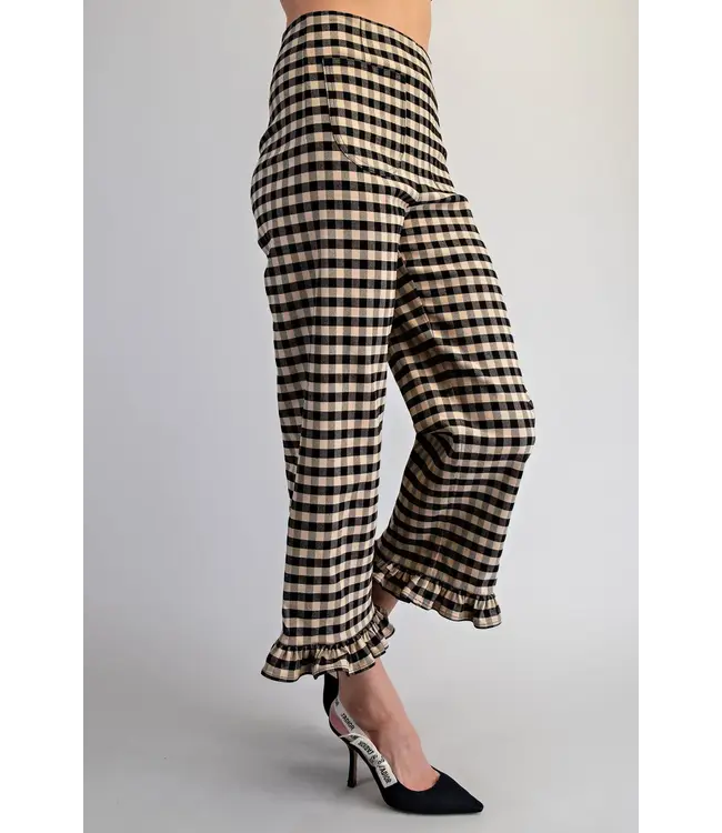 Liza Oatmeal Gingham Straight Leg Pants