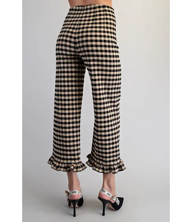 Liza Oatmeal Gingham Straight Leg Pants