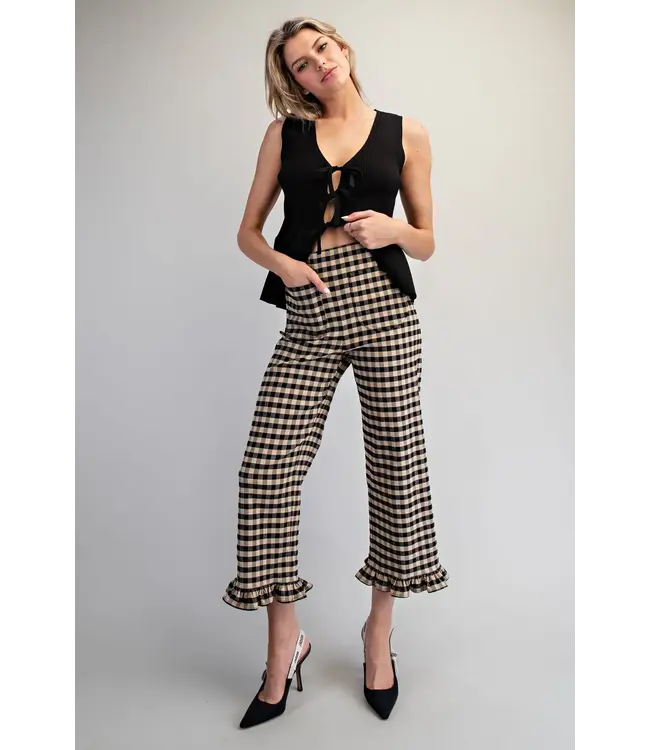 Liza Oatmeal Gingham Straight Leg Pants