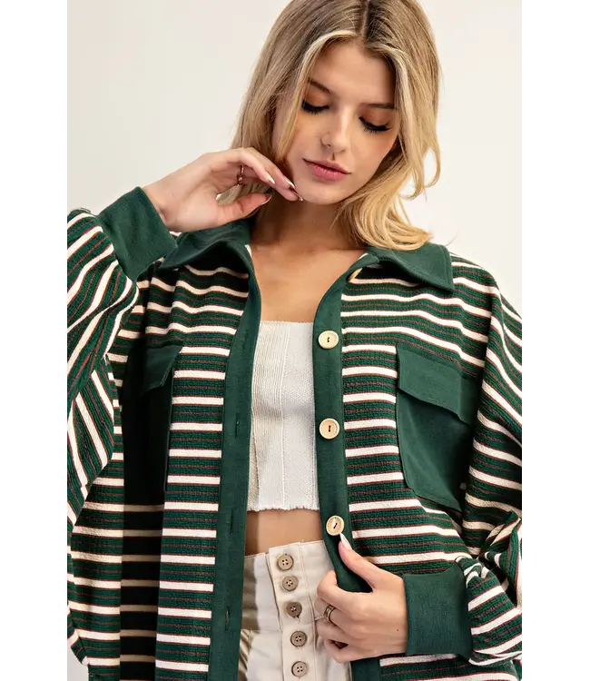 Kerri Evergreen Striped Knit Shacket