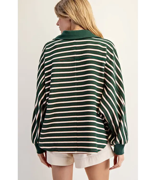 Kerri Evergreen Striped Knit Shacket