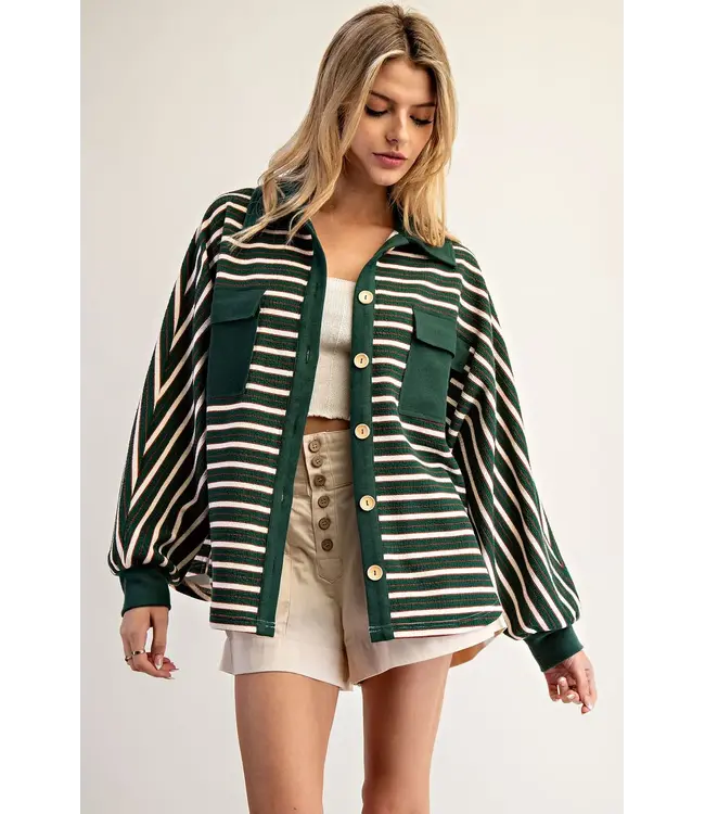 Kerri Evergreen Striped Knit Shacket
