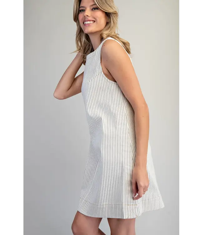 Jonie Off White Pinstriped Dress