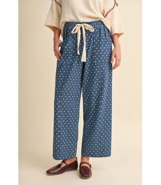 Merci Serenity Denim Polka Dot Wide Leg Cropped Pants