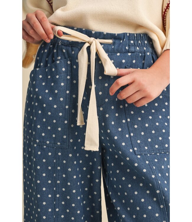 Serenity Denim Polka Dot Wide Leg Cropped Pants