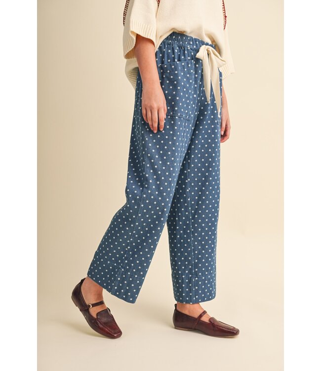 Serenity Denim Polka Dot Wide Leg Cropped Pants