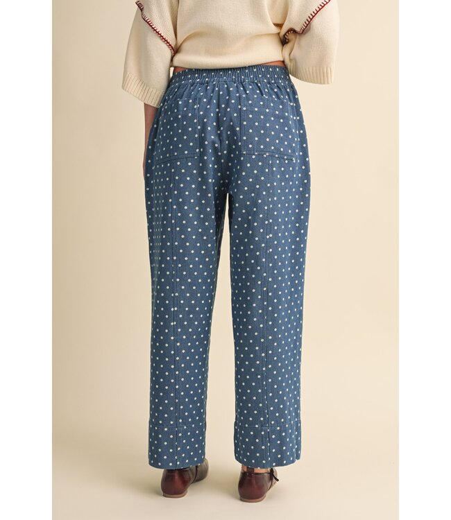 Serenity Denim Polka Dot Wide Leg Cropped Pants