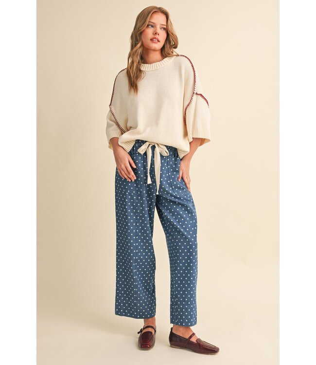Serenity Denim Polka Dot Wide Leg Cropped Pants
