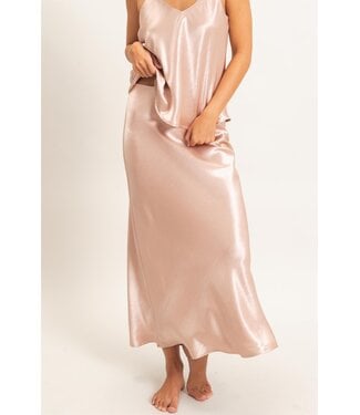 HYFVE Inc Paityn Dark Taupe Satin Midi Skirt