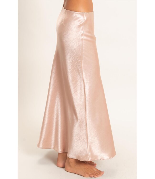 Paityn Dark Taupe Satin Midi Skirt