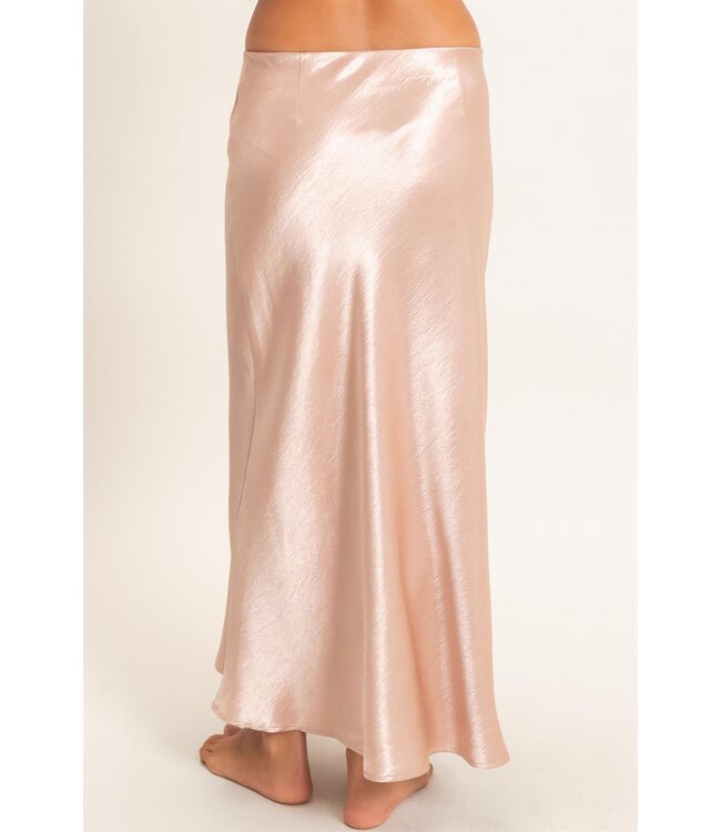 Paityn Dark Taupe Satin Midi Skirt
