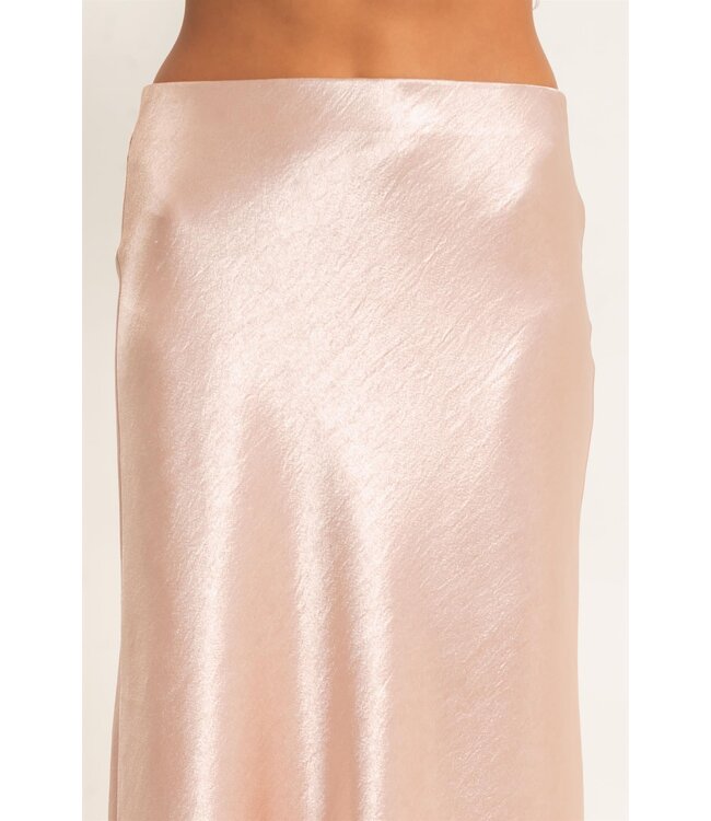 Paityn Dark Taupe Satin Midi Skirt