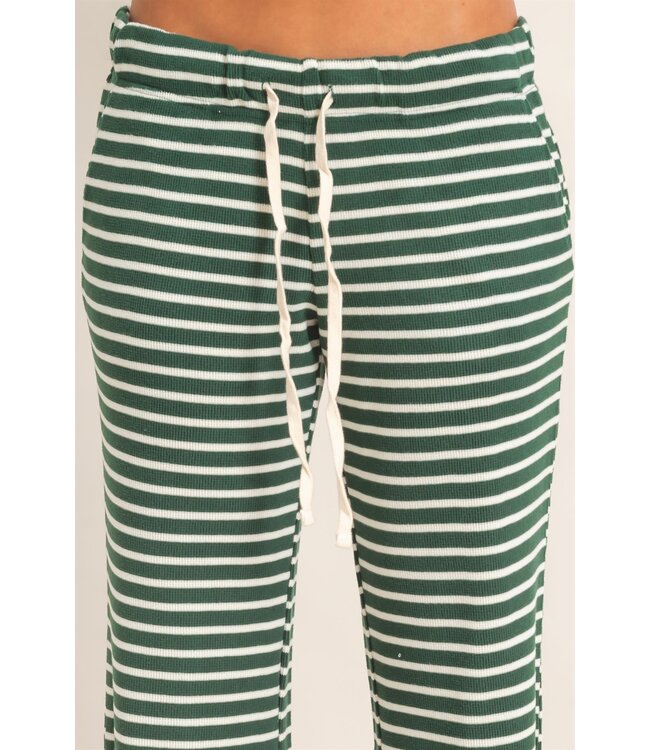 Addyson Dark Green Striped Waffle Knit Pants