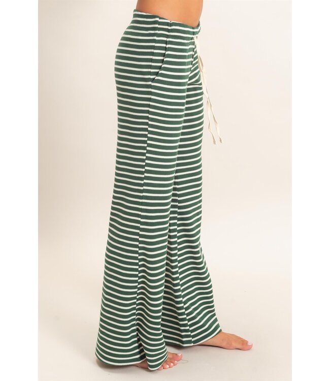 Addyson Dark Green Striped Waffle Knit Pants