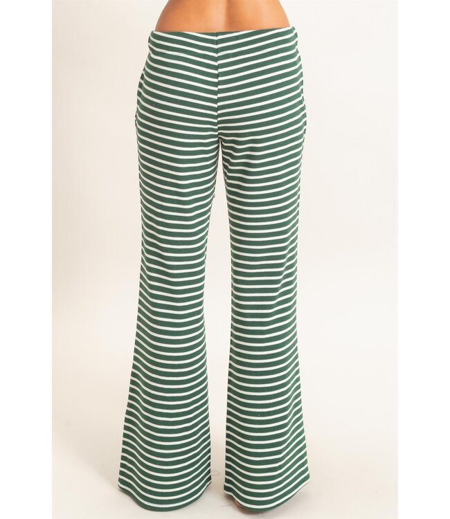 Addyson Dark Green Striped Waffle Knit Pants